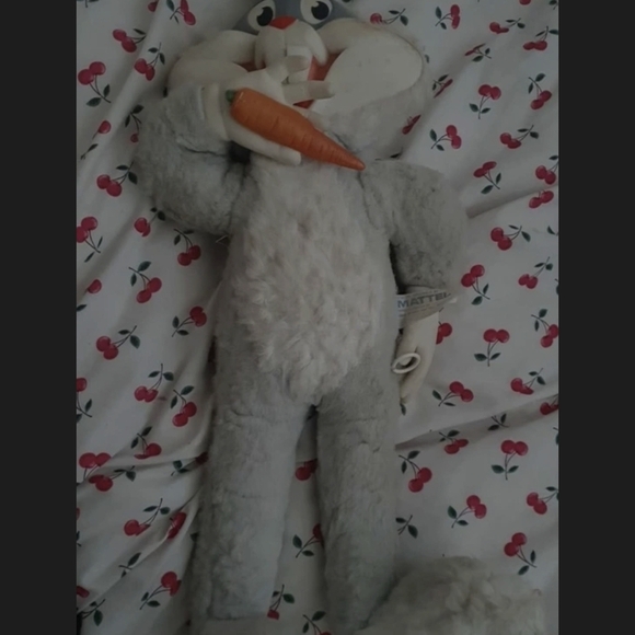 Mattel Gray and White Stuffed Animal with Carrot - Picture 1 of 2